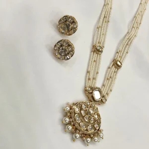 Alternative view of Pearl Kundan Pendant Long Necklace Set