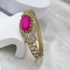 Gold-Tone Kundan Designer Bangle, Hot Pink