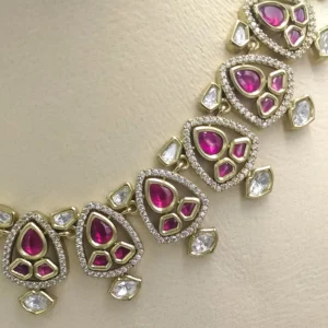 Blush Pink Kundan Statement Necklace Set - Image 5