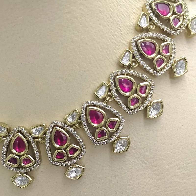 Blush Pink Kundan Statement Necklace Set - Image 5