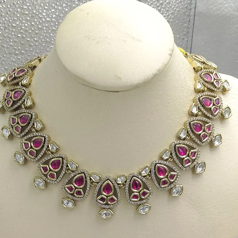 Blush Pink Kundan Statement Necklace Set - Image 2