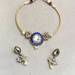 Kundan Pearl Blue Choker with Earrings