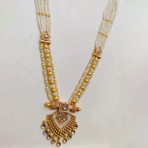 Royal Gold Pearl Beaded Traditional Pendant Necklace - Image 3