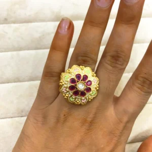 Royal Maroon Floral Meenakari Ring