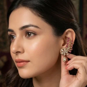 Ruby Bloom Leaf Drop Earrings