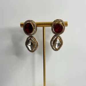 Ruby Kundan Beaded Necklace Set with Earrings - Image 3