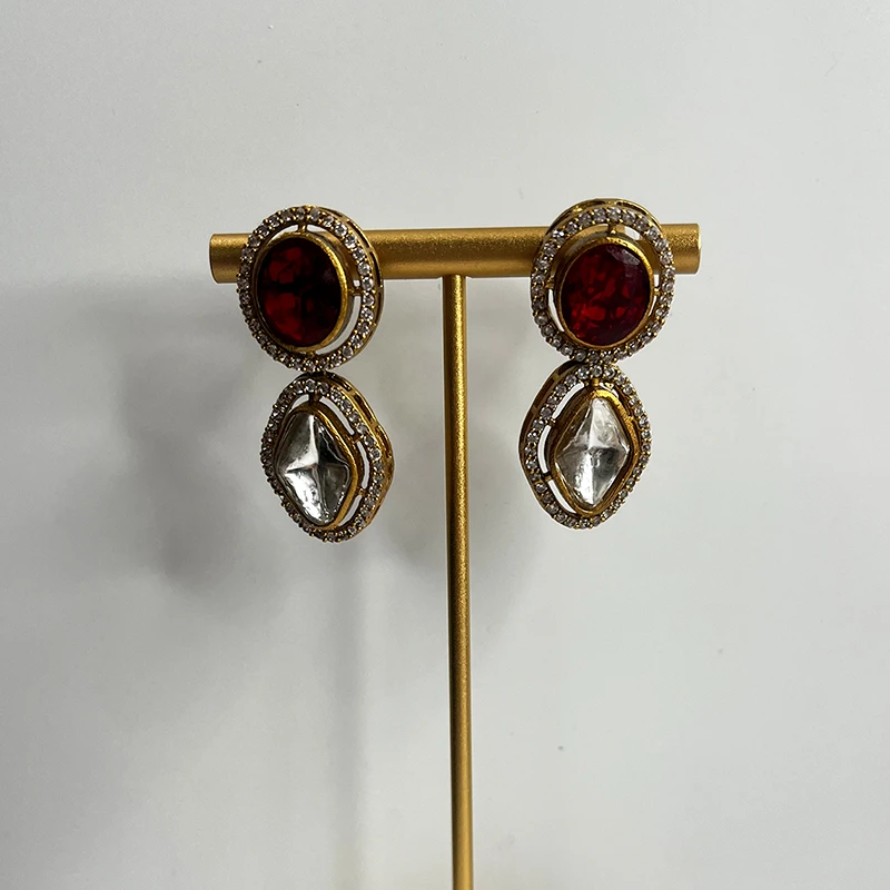Ruby Kundan Beaded Necklace Set with Earrings - Image 3