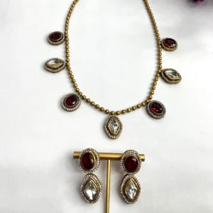 Alternative view of Ruby Kundan Beaded Necklace Set with Earrings