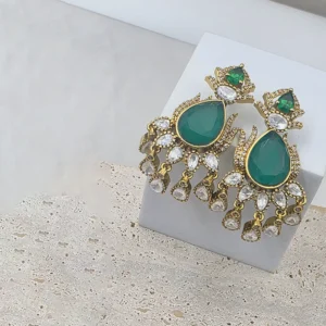 Statement Choker in Emerald with Earrings & Maang Tikka - Image 5