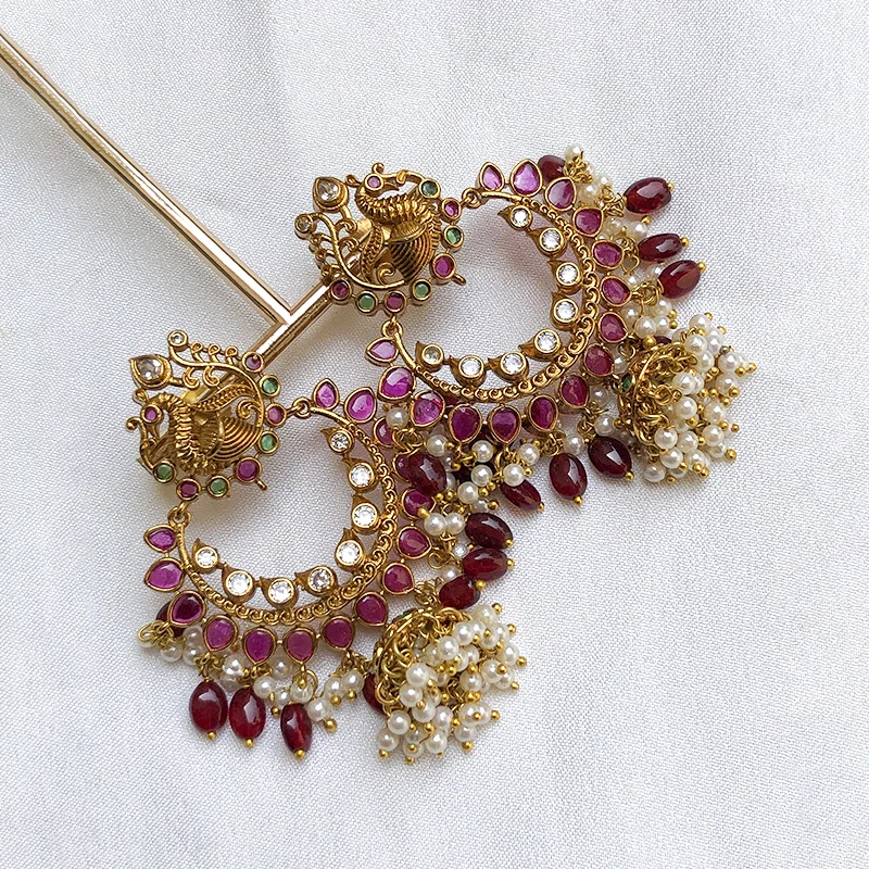 Traditional Chandbali Earrings with Ruby Stones