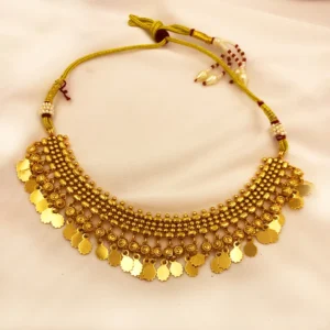 Alternative view of Traditional Gold-Tone Beaded Necklace Set with Coin Drops & Earrings